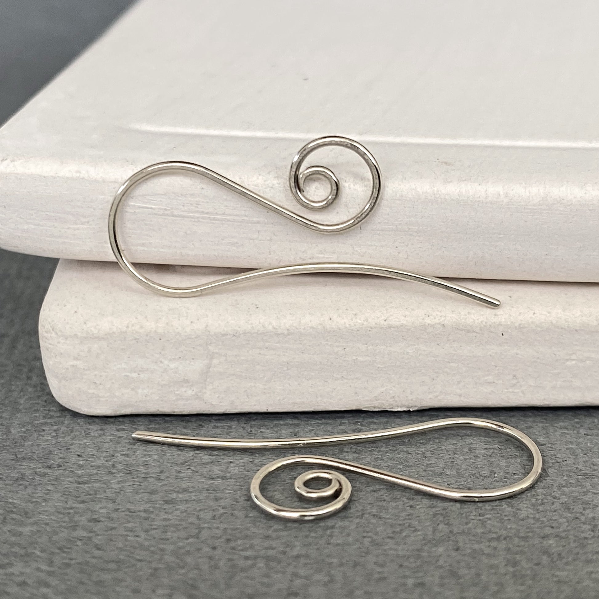 14k solid white gold spiral ear wires handmade for jewelry making