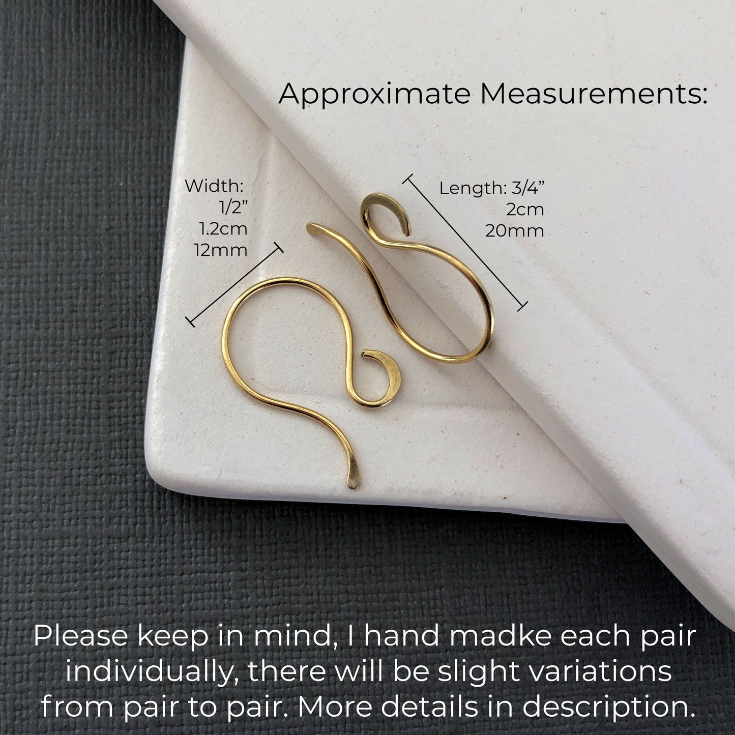 18k gold earring hook size and measurements in millimeters
