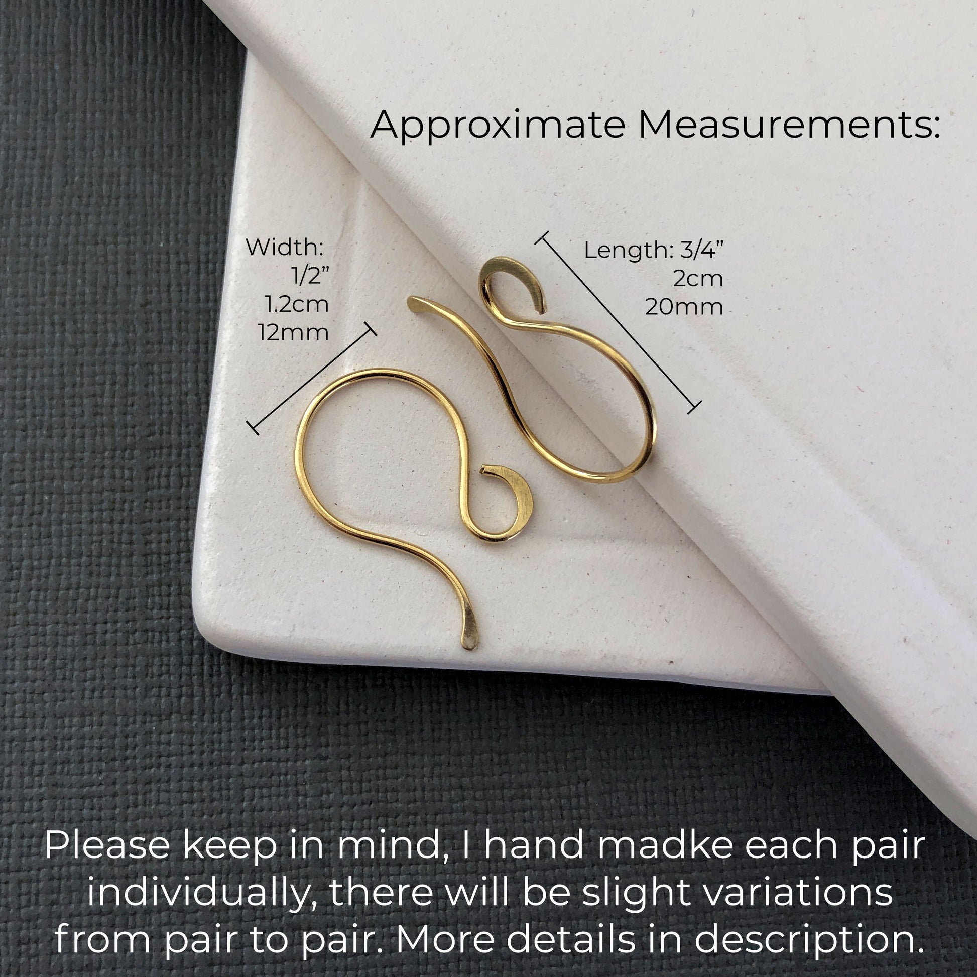 18k gold earring hook size and measurements in millimeters