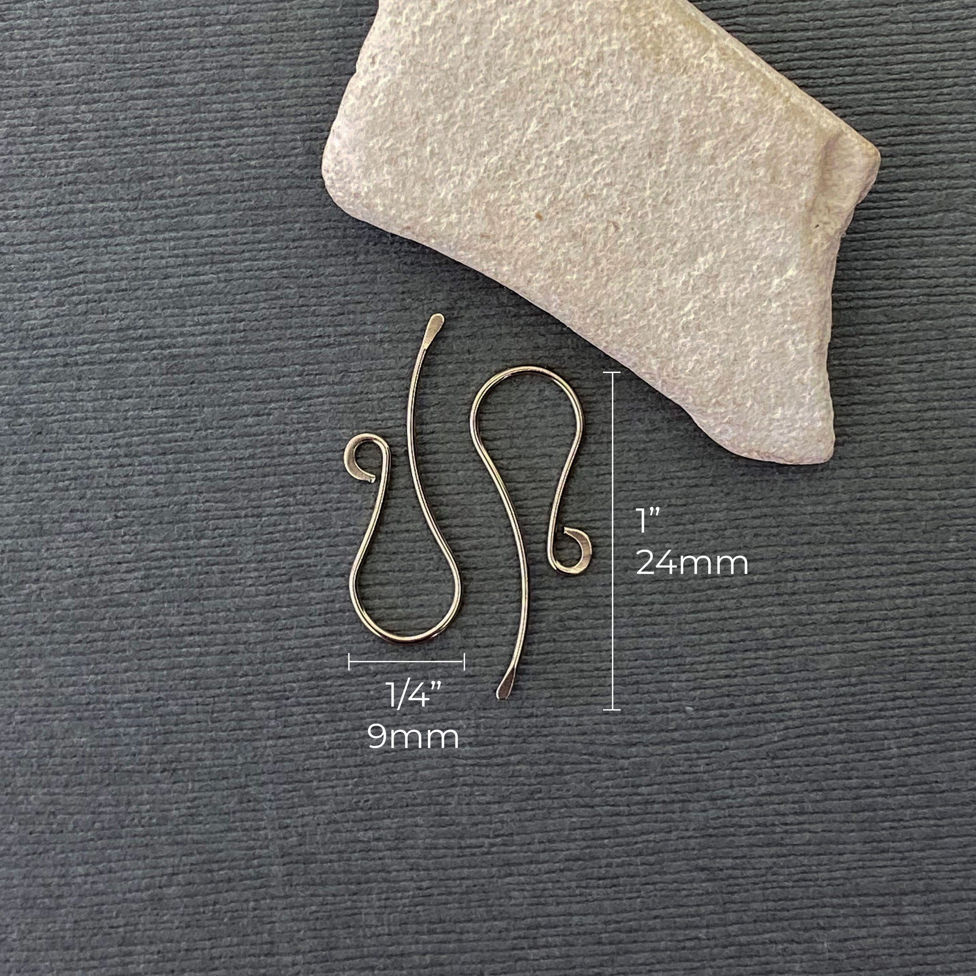 Back view of the handmade 14K Palladium White Gold earring wires, emphasizing their elegant shape.