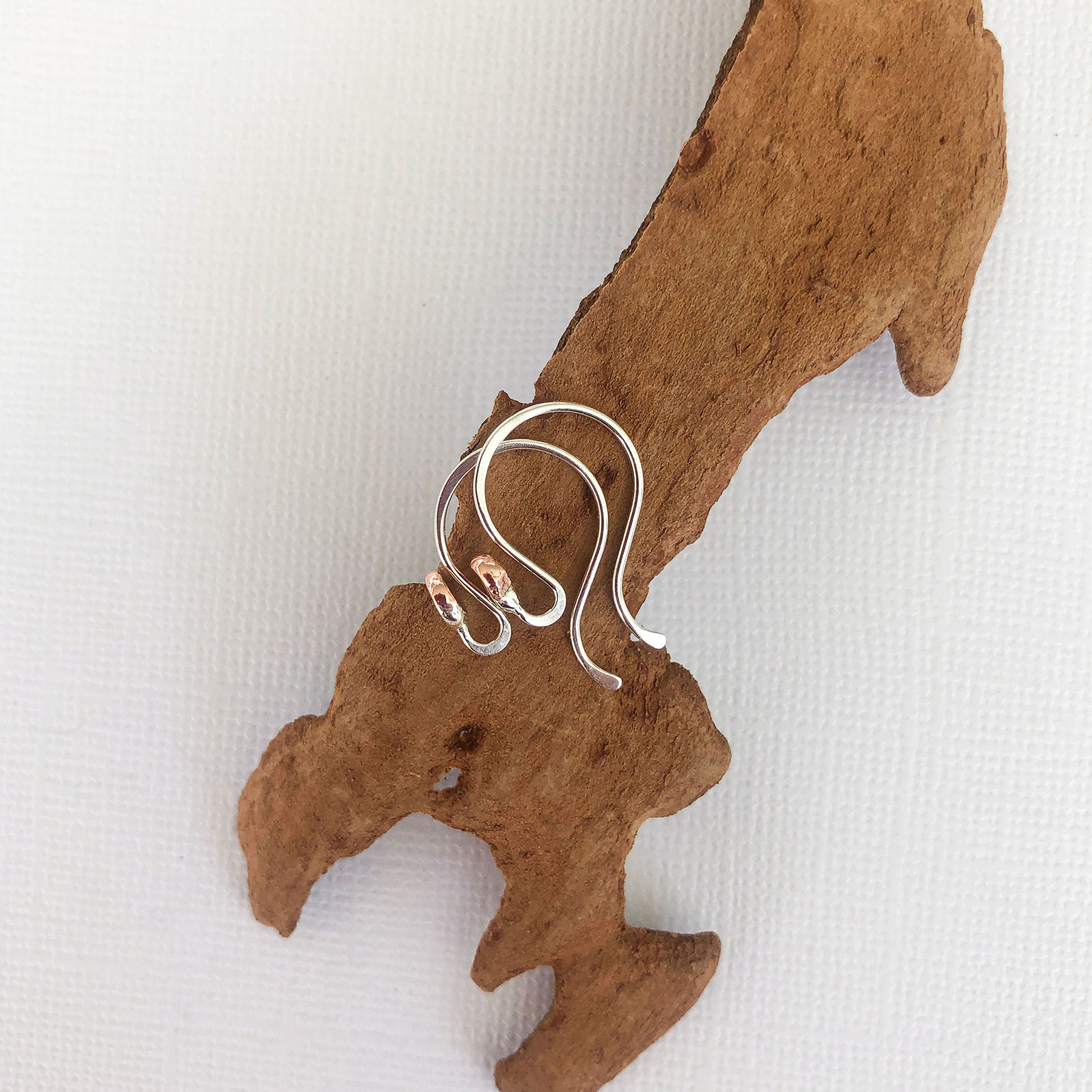 short earring hooks handmade with argentium and copper hammered ends