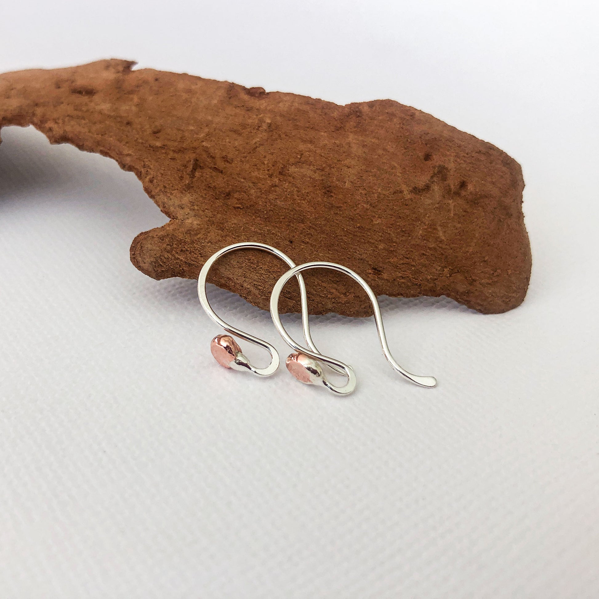 silver argentium with copper ends ear wires