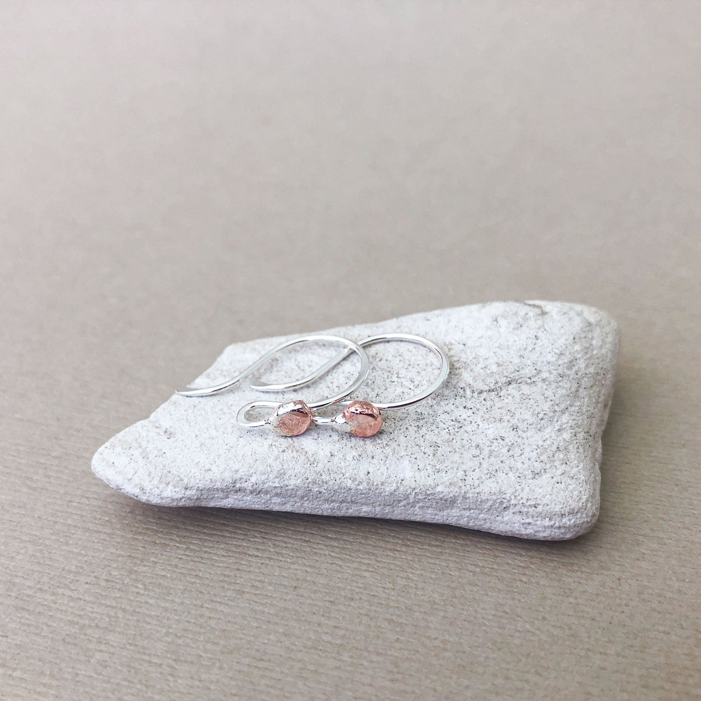 silver argentium with copper hammered and textured ends ear wires
