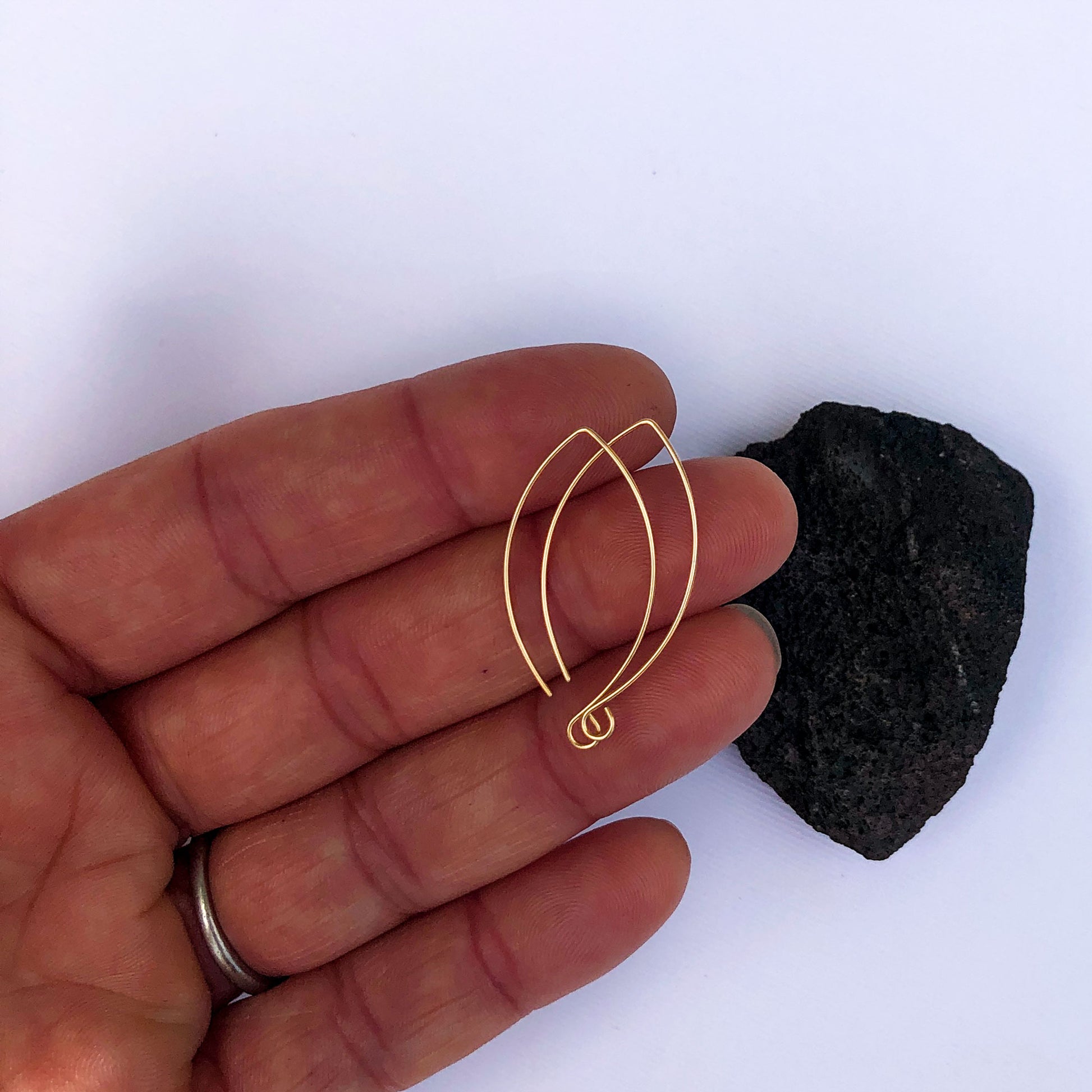 Pair of marquise-style solid gold ear wires ideal for jewelry designers.
