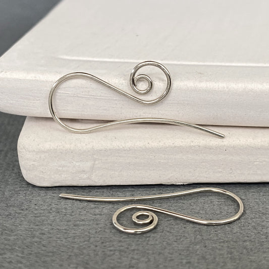 14k solid white gold spiral ear wires handmade for jewelry making