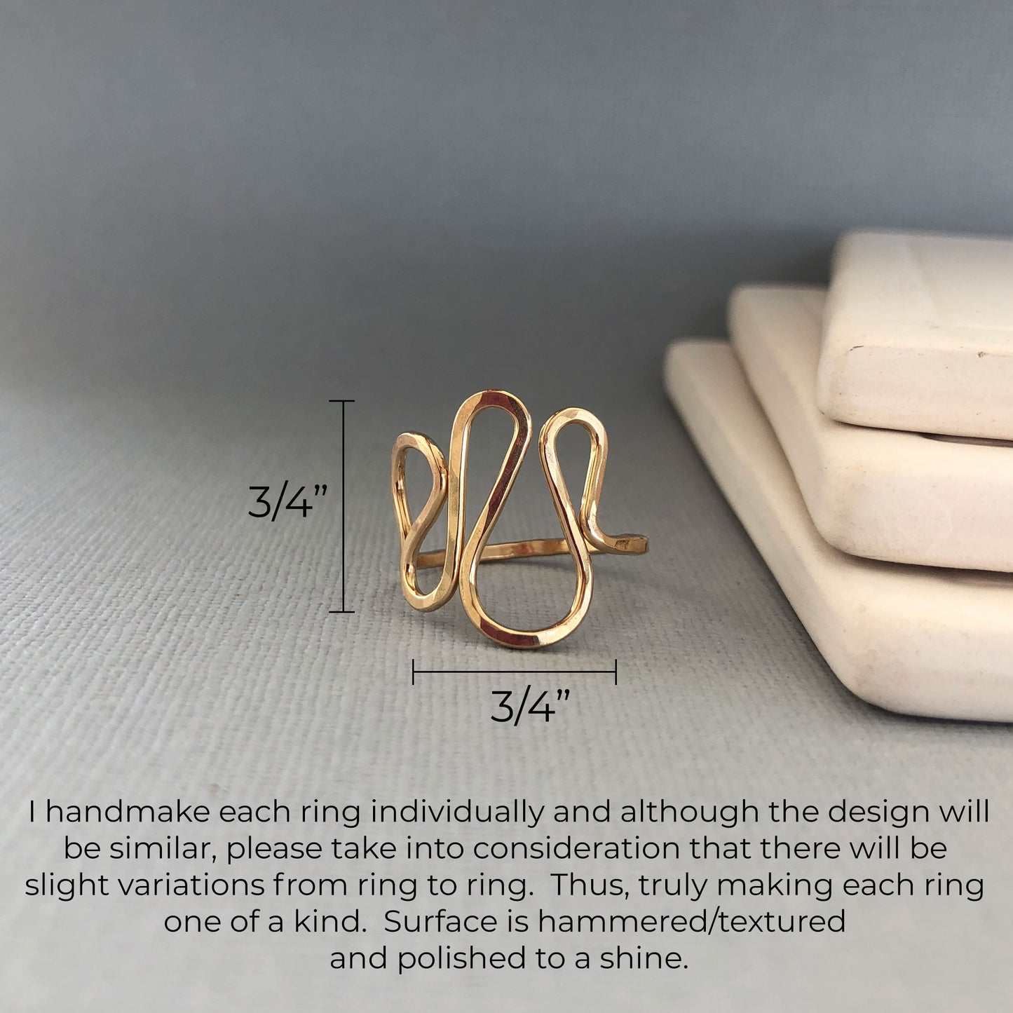 Handmade 14K gold filled wavy ring with a modern, asymmetrical design, slightly adjustable for a comfortable fit—perfect for thumb or statement wear.