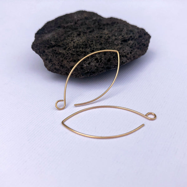 14k Solid Yellow Gold Leaf Ear wires - 1.25"